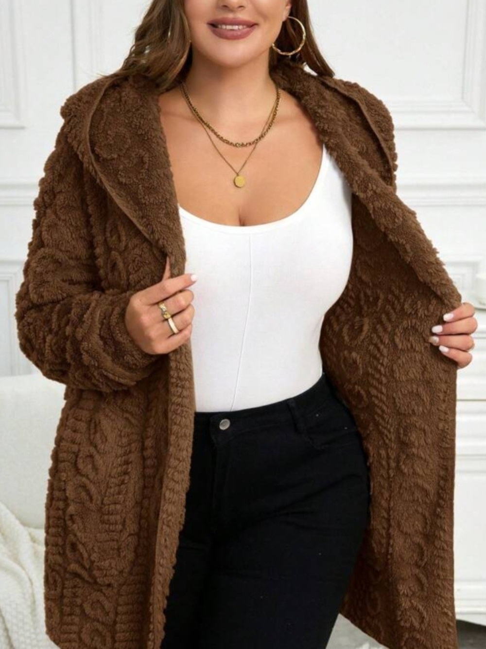 Great American Sweater Cozy Brown Open-Front Women's Wool Blend Cardigan~ Large